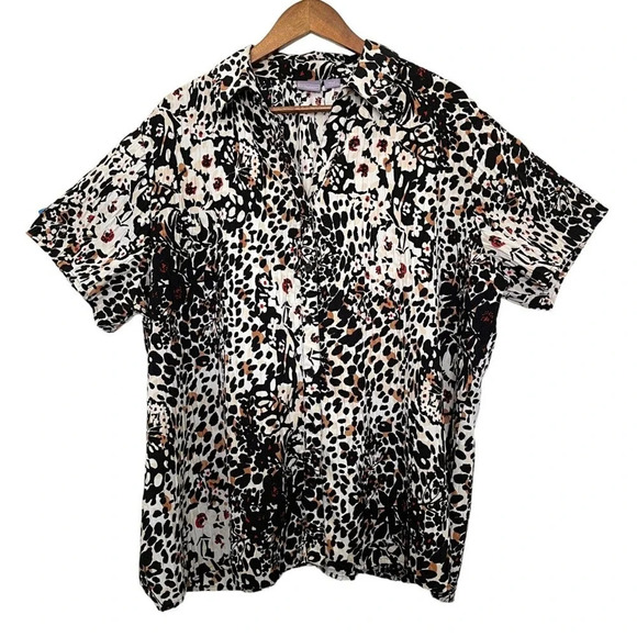 Laura Scott Multi Color Floral Button Down Shirt Mature artsy Size 1X - Picture 1 of 6